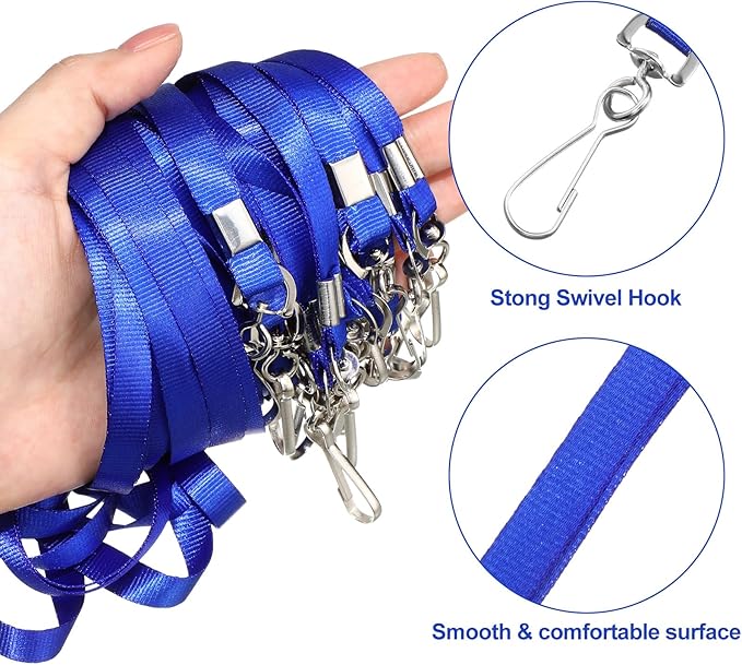 Gueevin 500 Pcs Lanyard Bulk Lanyards for Id Badges Lanyards for Keys Safety Woven Badge Lanyard with Clip Swivel J Hooks (Blue)