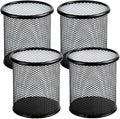 Ameceres 4 Packs Wire Mesh Pencil Holder Metal Pen Cup Desk Pen Organizer Case Pencil Jar Black for Office Home (Black)