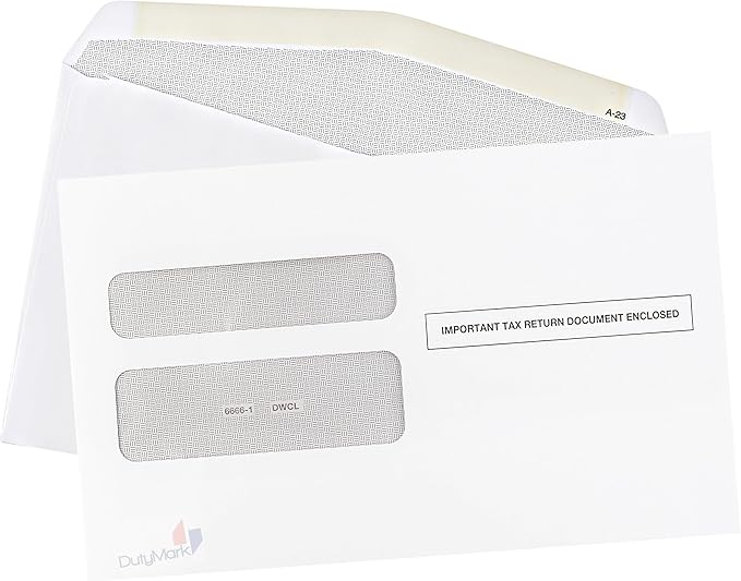 100 W2 Envelopes, Double Window Security Envelope for W2 2 Up Tax Forms, Designed for Printed W2 Laser Forms, Form QuickBooks Desktop and Other Tax Software, 5 5/8’’ x 9’’, 100 Envelopes Gum Seal