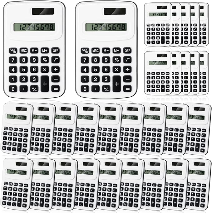 Treela 30 Pcs Pocket Size Calculator for Students Bulk Mini Handheld Cute Basic Standard with Button Battery 8 Digit Display Desktop Calculator for Office, School(Simple Color)