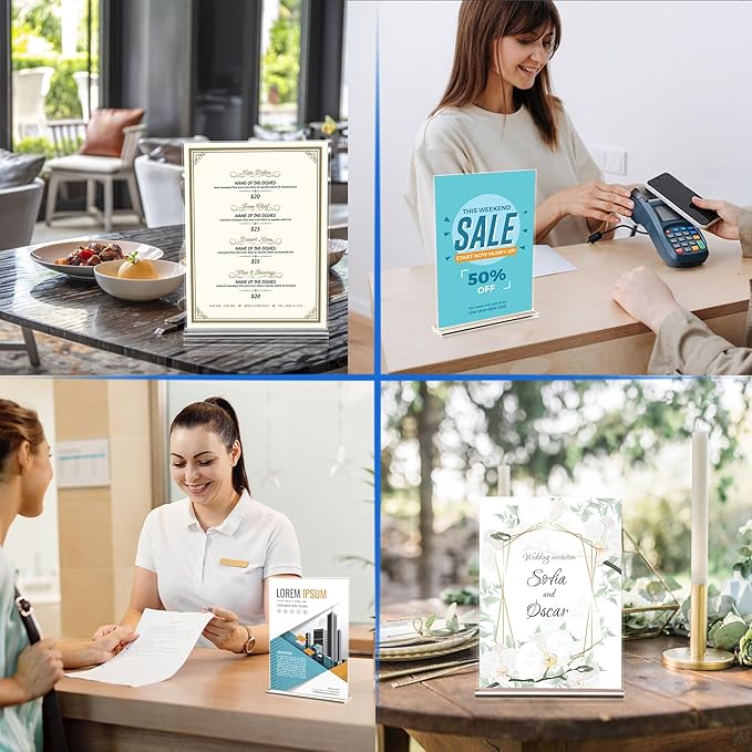 6 Pack Acrylic Sign Holder 5 x 7, Clear Double Side T Shape Acrylic Table Sign Stands for Displaying, Flyer Holder Paper Card Holder for Office Business Store Mall Restaurants