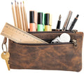 Moonster Leather Pencil Case Pouch 8" x 4" - Leather Pen Case with Zipper