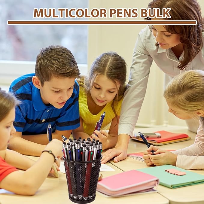 Yexiya 50 Pack 4 Color Retractable Pens Multicolor Ballpoint Pens Bulk 2 in 1 Stylus for Touch Screens Office Nurses Teachers Work Party Favors Gift (Bible Verse)