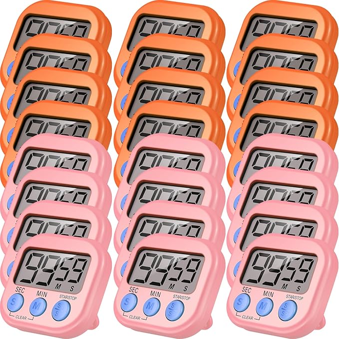 Weewooday 24 Pcs Digital Kitchen Timer Magnetic Timer Bulk On/Off Switch Minute Second Count up Countdown Loud Alarm for Exercise Cook Baking (Pink,Orange)