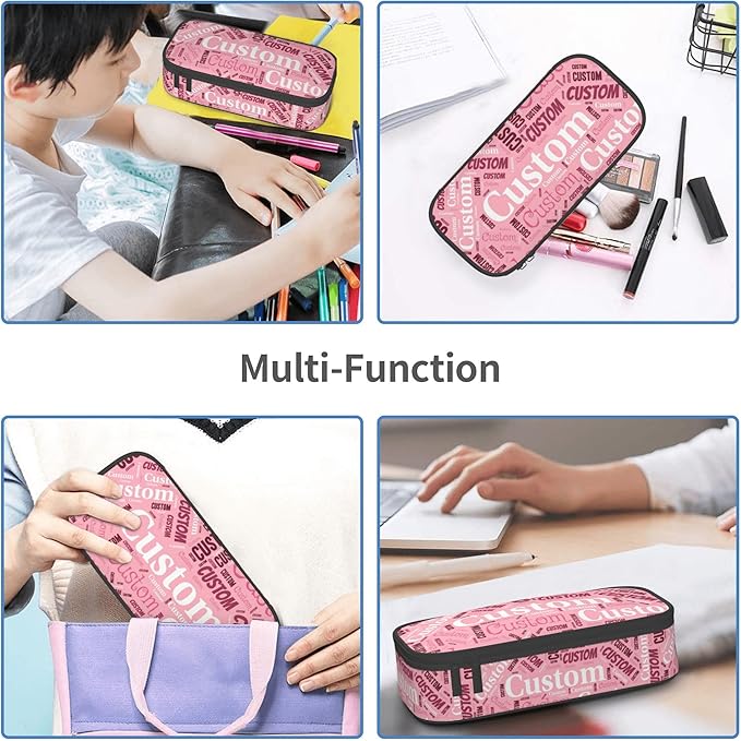 Custom Pencil Case with Name, Personalized Pen Bag Add Your Image Text, Large Storage Students Stationery Pen Box with Zipper Durable Pencil Box for Girls Boys Office School