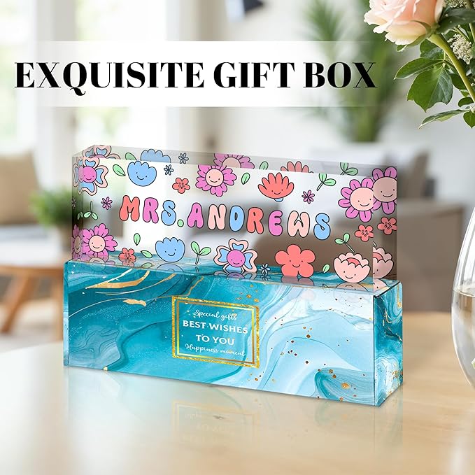 Personalized Name Plate for Desk, Custom Acrylic Desk Name Sign, Office Appreciation Gifts for Women Men Coworkers Boss Teacher Employee (Teacher)