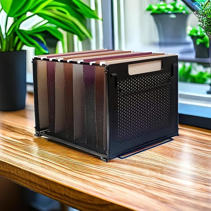 SETTFRFE Letter Size Hanging File Folder Organizer,Metal Filing Crate,File Basket for Hanging File,Black (Perforated metal plate)