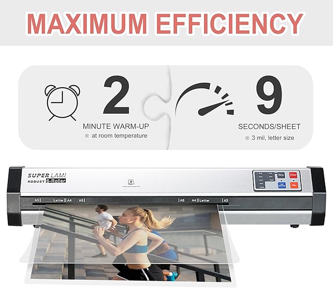 SINCHI Commercial Laminator Machine – Ultra-Fast 2-Min Warm-Up, Premium Aluminum Housing, 81 in/Min Speed (9 Seconds/Page), 13-Inch 6-Roller Design, Ideal for Schools, Busy Offices, and Print Shops