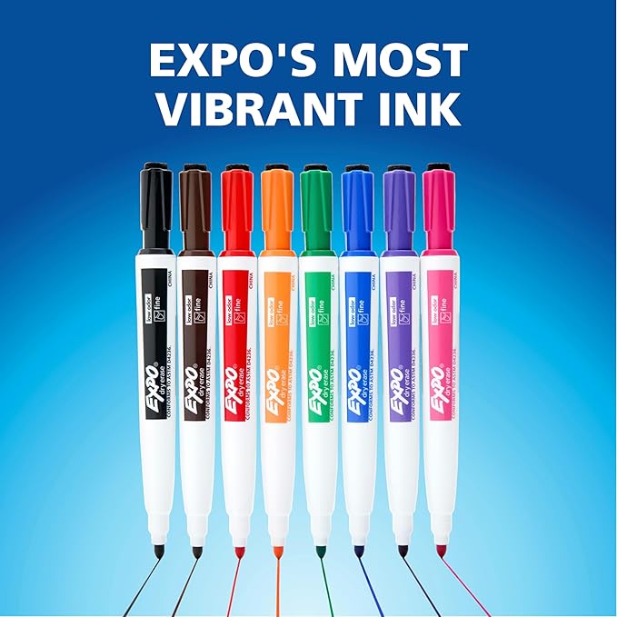 Expo Magnetic Dry Erase Markers with Eraser Fine Tip Black 4 Count