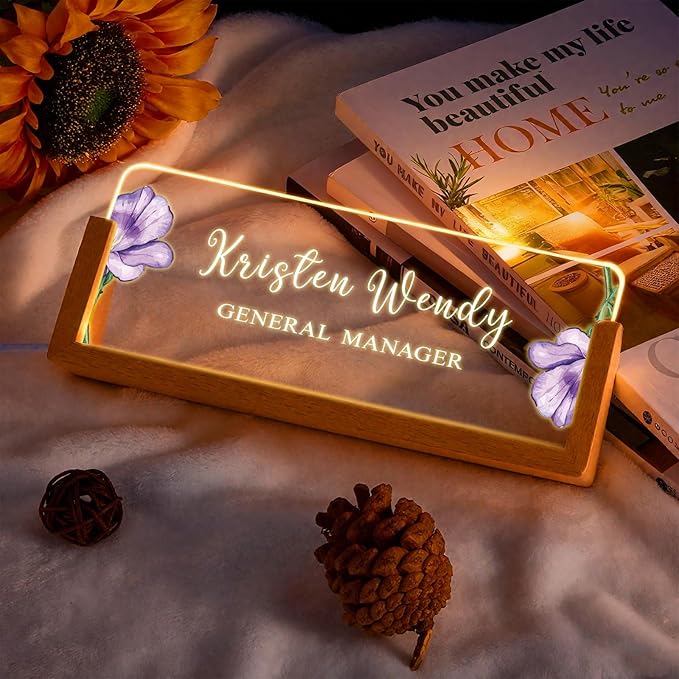 Ships Next Day, Custom Name Plate for Desk - Business Light Up Acrylic Desk Name Plate Personalized Elegant Office Gift for Boss Coworker Teacher Employee Appreciation Gift, Office Decor for Women Men