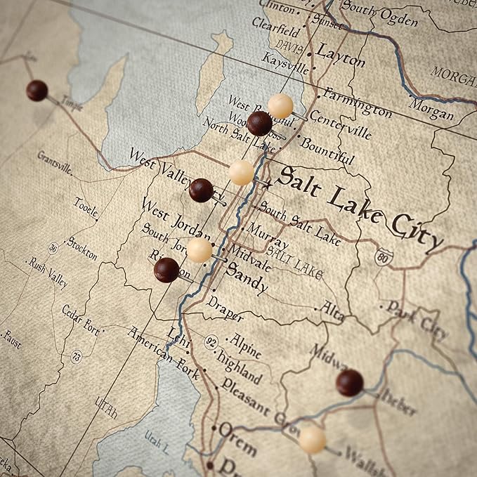 Conquest Maps Push Pin Utah Map Board - With Push Pins to Mark Utah Travels - Handmade in Ohio, USA - Design: Rustic Vintage