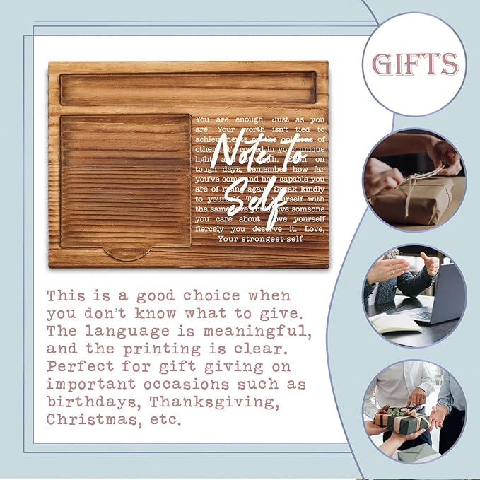 Note to Self You are Enough Sticky Note Holder, Empowering Self Love Desk Gift for Women Teens, Inspirational Mental Health Wooden Office Decor, Affirmation Note Pad Holder ZSS88