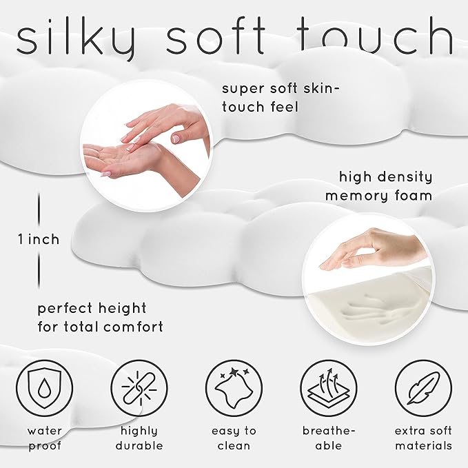 Qloud Cloud Wrist Rest Keyboard Wrist Rest for Computer Keyboard Pad, Cloud Keyboard Wrist Rest, Wrist Pad for Keyboard, Memory Foam, Non Slip Base, Comes with Mouse Pad - White