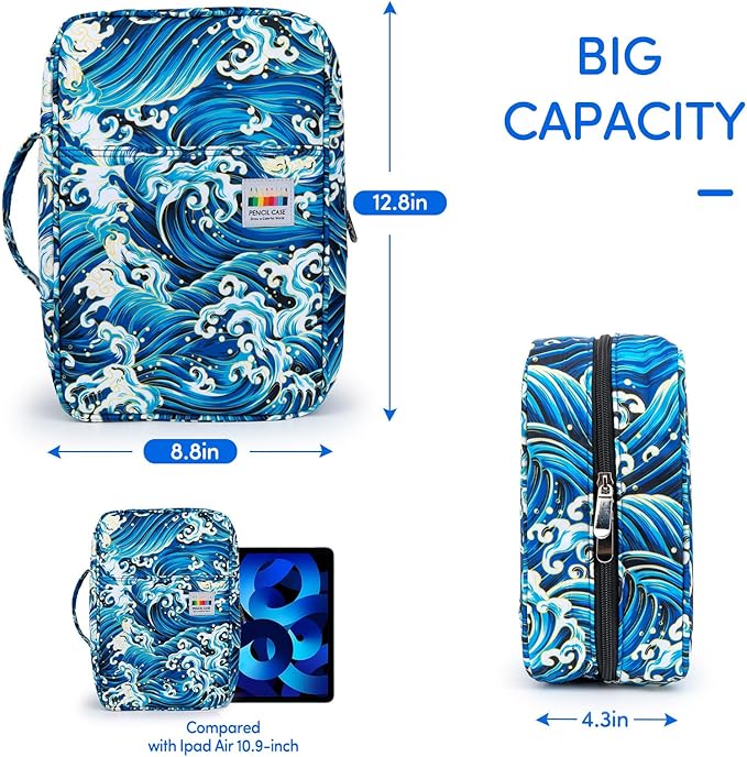 YOUSHARES 300 Slots Color Pencil Case - Pen Case Organizer with Handy Wrap & Zipper, Multilayer Holder for Prismacolor Colored Pencils & Gel Pen (Waves)