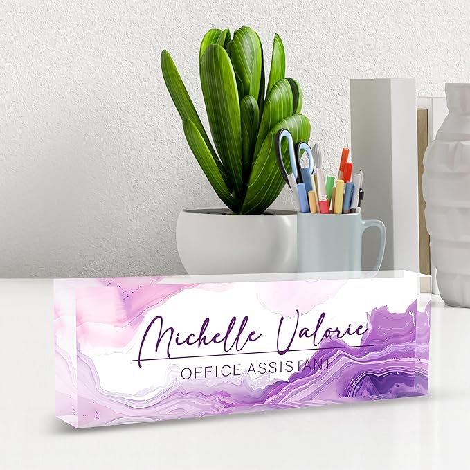 Name Plate for Desk-Personalized Name Plates for Desk-Name Plate Personalized for Office-Gifts for Teacher Boss Employee Appreciation Office Desk Decor (purple ink), MYDZBJMT1009
