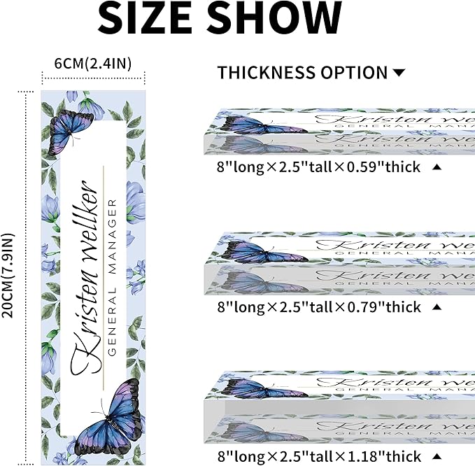 Desk Name Plate Personalized, Premium Purple Blue Butterfly Acrylic Desk Name Plate, Personalized Name Plate for Desk, Office Decor for Women or Men Coworkers, Boss, Employee, Teacher