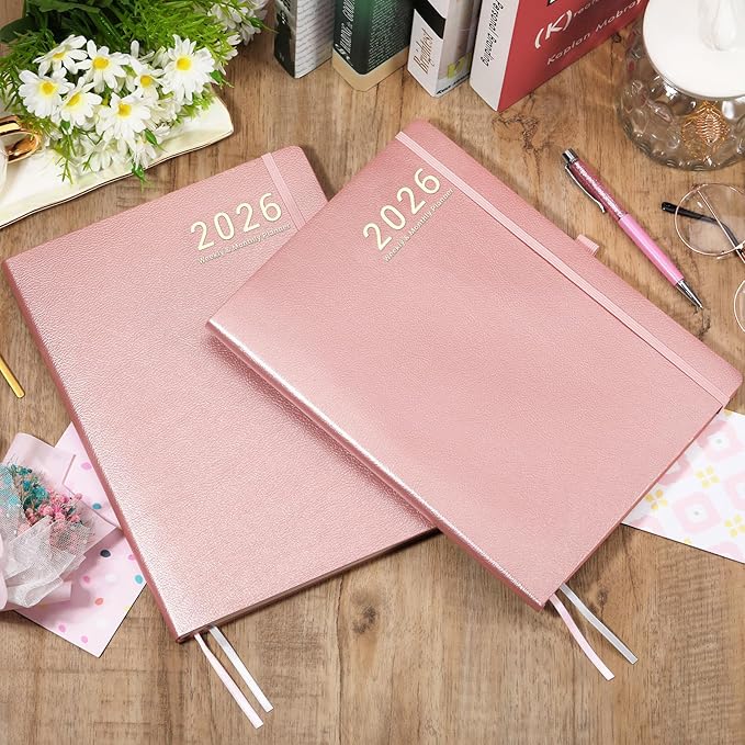 2026 Planner - JAN 2026 - DEC 2026, Planner 8.5" x 11", 2026 planner Weekly and Monthly, Leather Cover planner with Thick Paper, Back Pocket with Notes Pages - Rose Gold