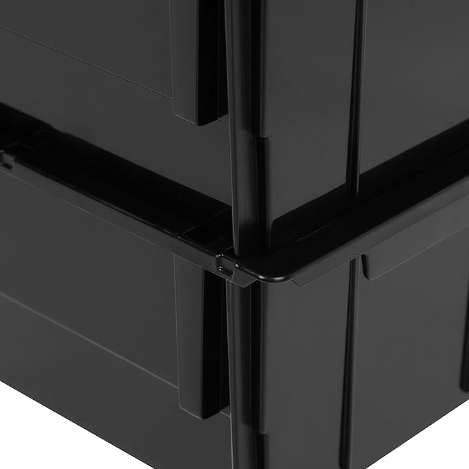 IRIS USA Extra Large Stackable Storage Bins, 6-Pack, 13" L x 10" W x 8" H, |Made in USA|, Plastic Open Front Shelf Bin for Organizing Parts, Hardware, Tools, Supplies, Garage Shelf, Pantry - Black