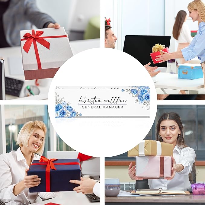 Personalized Name Plates - Office Desk Decor & Gifts (Blue Daisy)