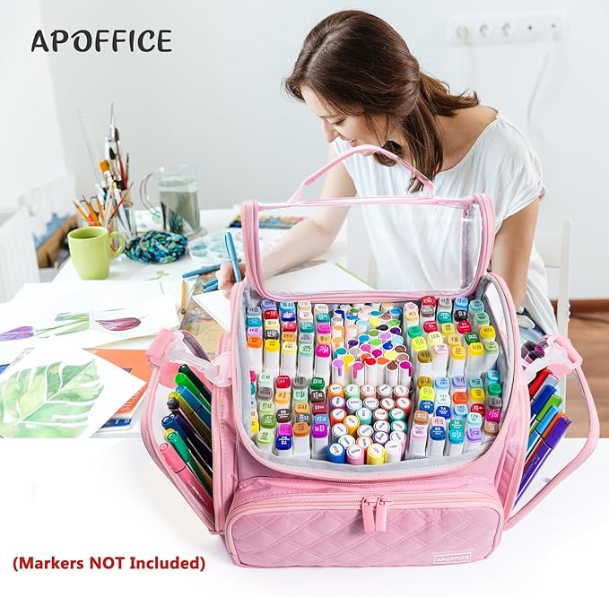 Large Marker Organizer Case Holds 150-200 Markers | Art Marker Storage Bag with Removable Dividers & Clear Top for Artists, Crafters & Travel - Pen, Pencil Alcohol Marker Holder - Art Supply