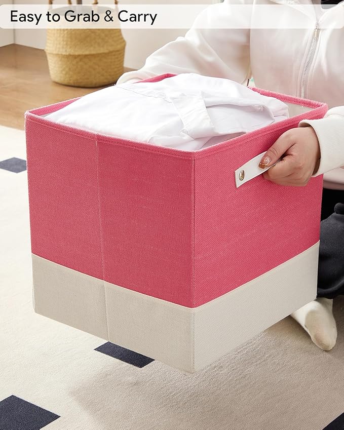 Storage Cube Bins | 7.7 oz/yd² Fabric Cubby Organizer Baskets for Shelf, Bookcase, Closet, Cabinet, Wardrobe | 13x13 Cube Drawer | 6 Pack, Macaron & Cream White, 13x13x13 Inch