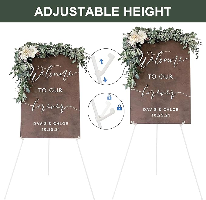 DANMO Easel Stand for Wedding Sign Poster 63'' Instant Display Easel for Floor Adjustable Metal Art Easel White 2 Pack
