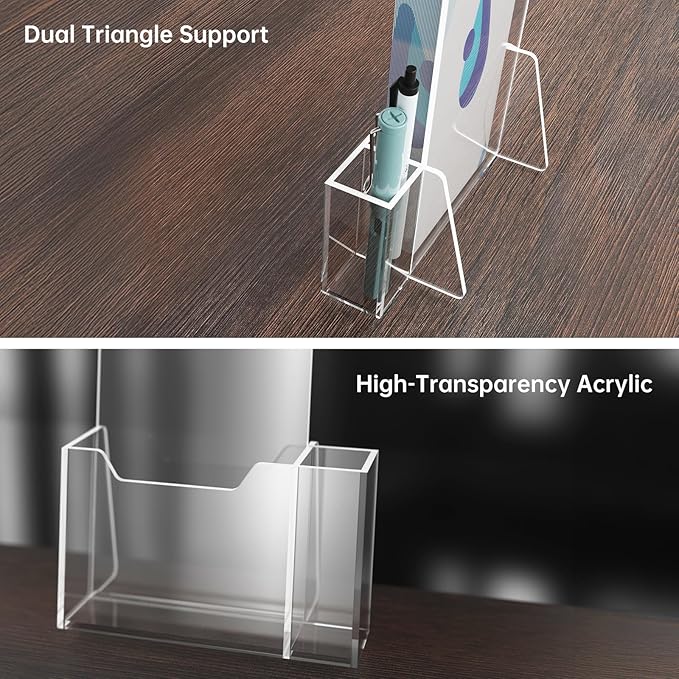 2-Pack Clear Acrylic Brochure Holders 4x9 with Pen Slot, Countertop Display Stands for Flyers, Pamphlets, Menus, Rack Cards, Magazines, Leaflets, Sturdy Back Panels for Desk or Reception Use