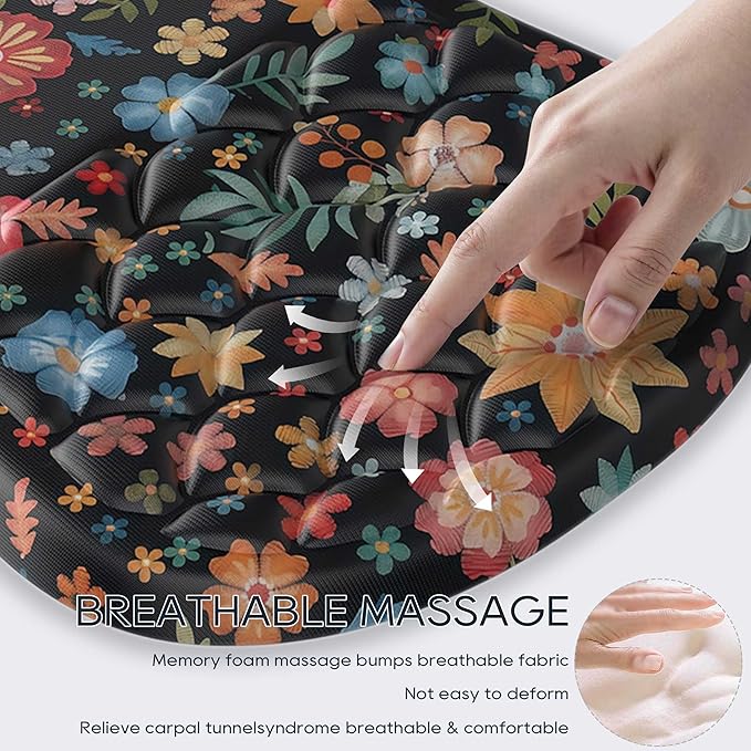 Ergonomic Mouse Pad with Wrist Rest, Flower Mouse Pad with Massage Design，Soft Mousepad for Carpal Tunnel Pain Relief with Integrated Memory Foam Slope Massage Bulge for Wireless Mouse & Desk