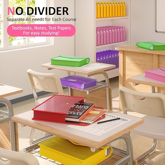 ThinkTex Plastic Expanding File Folder, Transparent Envelopes with Snap Closure,Suitable for Home, Office, School and Hospital, Large Capacity，No Dividers, Dopamine-5-Color, Fit Letter/A4 Size-5 Pcs