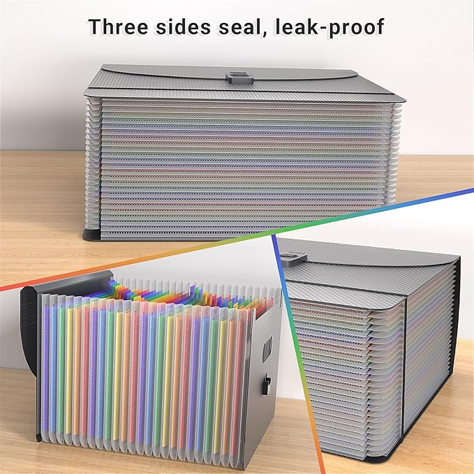 25 Pockets Expanding File Folders,Portable Accordian File Organizer,Expandable File Folder,Bill,Paper,Document Organizer,Plastic Accordion Filing Box,Colored Tabs,A4/Letter Size Diamond