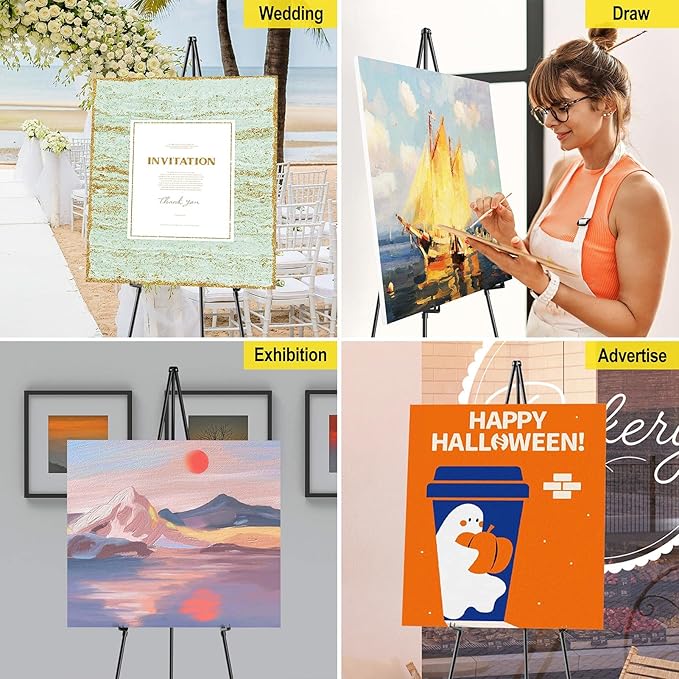 Display Black Easel Stands - 63" Artist Instant Tripod Collapsible Portable Floor Easels - Adjustable Art Poster Easy Folding Metal Stand for Display Show, Wedding, Painting - 2pack