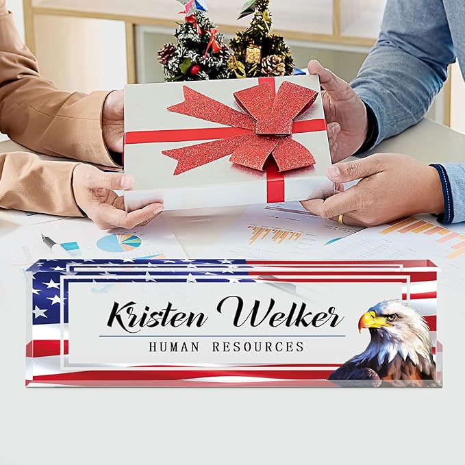 Name Plate for Desk, Desk Name Plate Personalized, Office Decor for Women Men, Acrylic Desktop Accessories, Office Appreciation Gifts for Boss Social Workers Teacher Employee Nurse (Flag B)