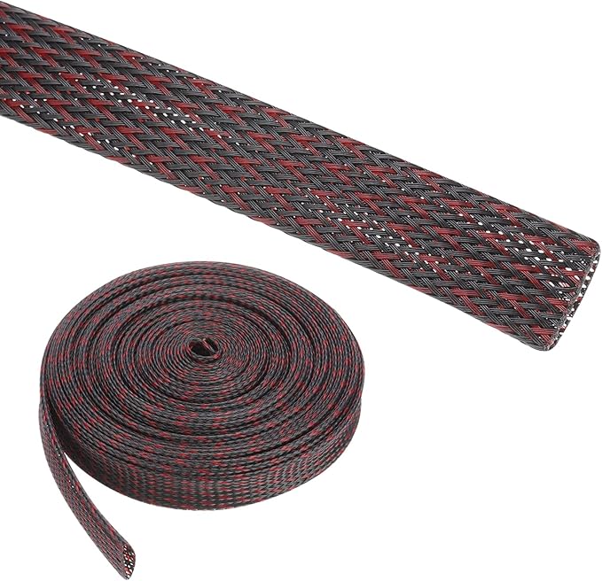 25ft PET Expandable Wire Loom 3/4 Inch, PET Braided Wire Sleeving Cable Management Sleeve Tubing [for Audio Video Home Office Cord Protector]-Black Red