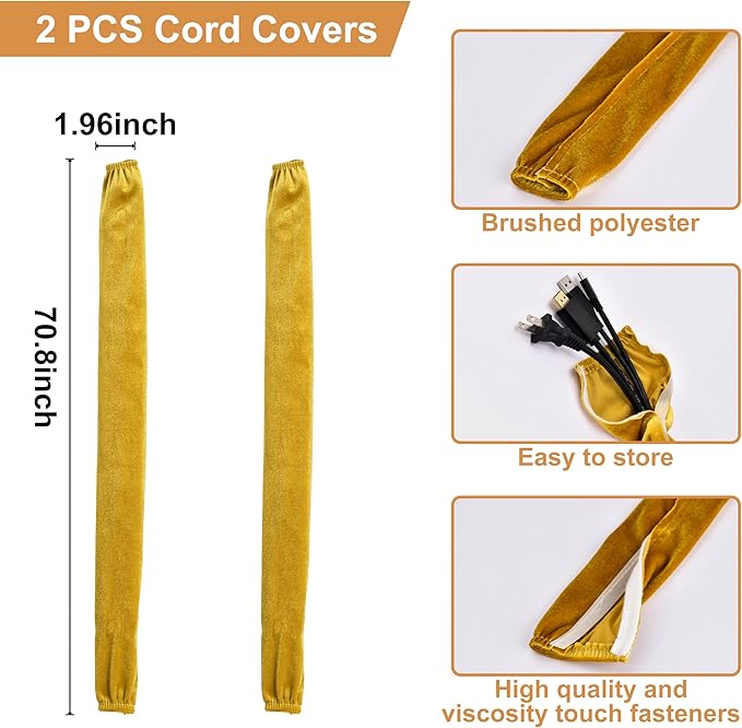 Fabric Cord Cover,2 Pack Touch Fasteners Gold Chandelier Chain Cover 70.8inches Brushed Polyester Fabric Flannel for Wires,Decorative Cord Hider Easy Install