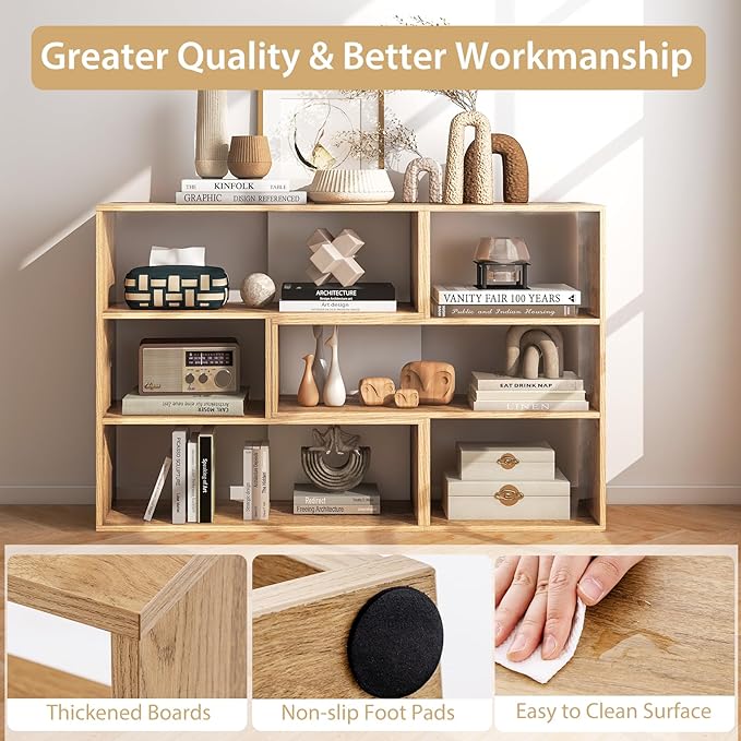 Tangkula 6 Cubes Bookcase, 2-Piece Separable Floor Standing Open Horizontal Bookshelf, Multifunctional Display Storage Shelf for Living Room Study Office (Natural, 6-Cube)