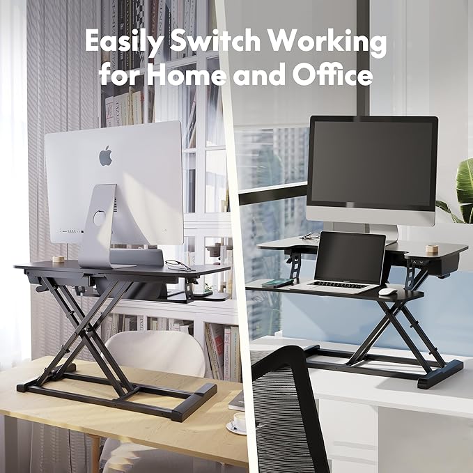 FLEXISPOT Motorized Standing Desk Converter 32" Black Electric Height Adjustable Stand up Desk Riser with Quick Release Keyboard Tray