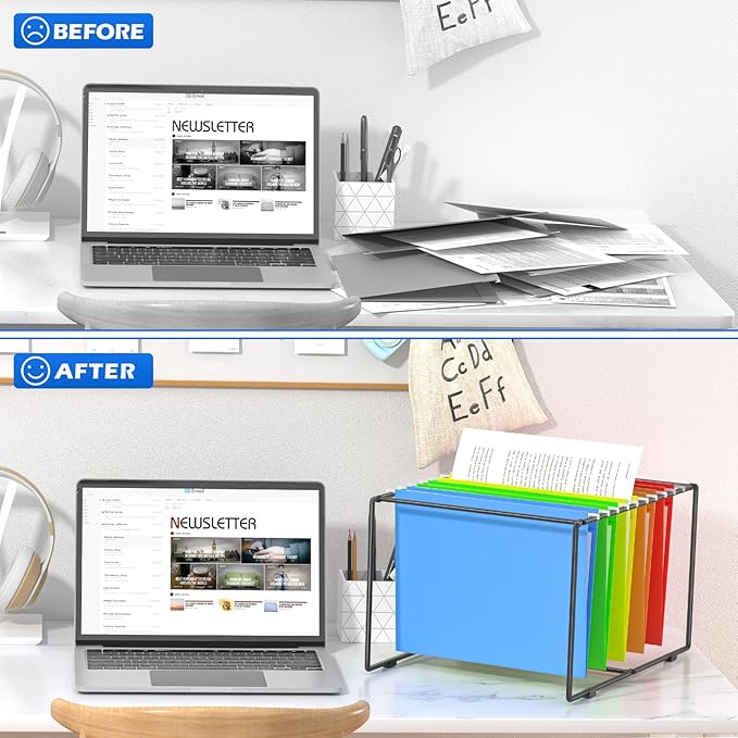 2 Sets Legal/Letter Size Hanging File Folder Frame,Fit Size Over 9.6”H/16.16”L File Cabinet Rail/Drawer/Inserts,Hanging File Holder,Desk Organizer for Accessories,Filing Box Anti-Scratch/Rusty