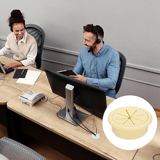 uxcell 2 Pcs Desk Grommet, 1.97 inch 50mm Desk Cable Hole Cover Wire Hole Insert for Home Office Table Cabinet Cord Organizer, Beige