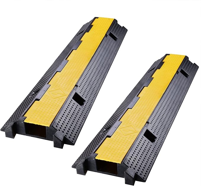 Yescom Cable Ramp Protector 1 Channel Garden Hose Protecitive 22000 Lbs Load Capacity Heavy Duty Speed Bump for Road Driveway Walkway, 2 Packs