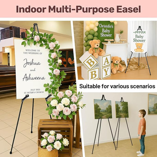 2Pack Black Easel Stand for Sign & Poster - 63" Adjustable Metal Display Easels for Wedding Welcome Signs, Painting, Canvas, Art & Picture - Portable Folding Tripod with Carry Bag, Holds 5 Lbs