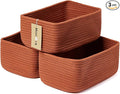 Small Storage Baskets for Organizing | Closet Organizer Bins | Shelf Toy Basket | Woven Rope Baskets | Cube Decorative Box | Shallow Basket | 11.5x7.5x4.7” | 3 Packs Oxide Red