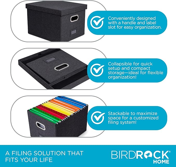 Internet's Best Collapsible File Storage Organizer | Decorative Linen Filing & Storage Office Box | Letter/Legal | Grey