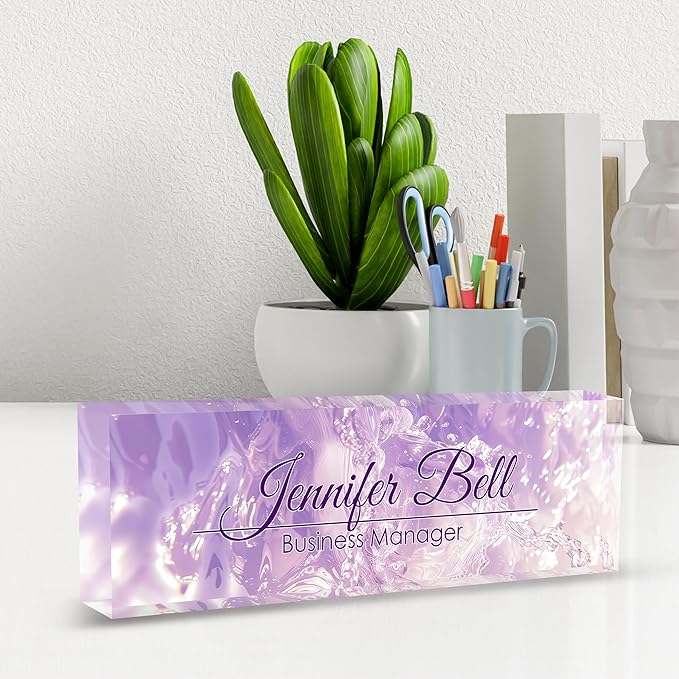 Personalized Name Plates for Office - Gifts for Teacher, Boss, Employee Appreciation - Office Desk Decor (Fancy Purple)