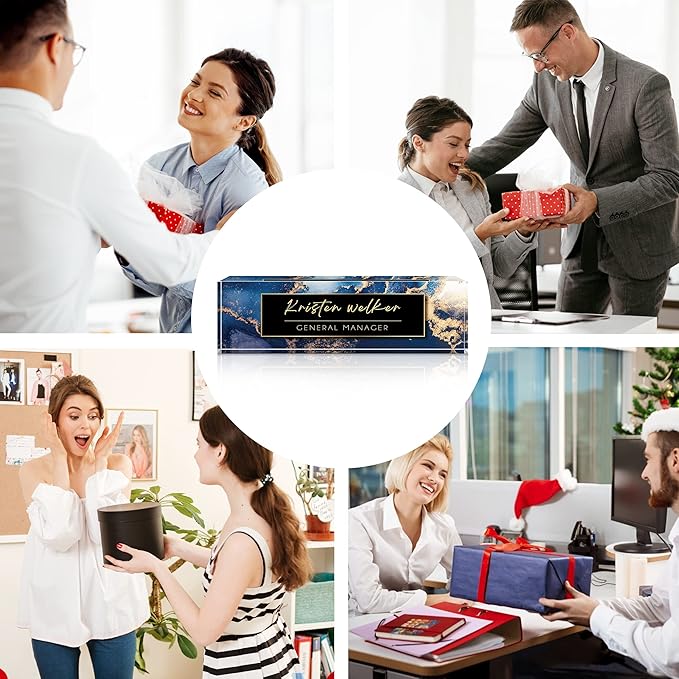 Personalized Custom Name Plate, Office Desk Decor for Women and Men, Employee Appreciation Gifts - Blue Marble