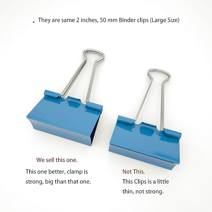 Nctinystore Blue Binder Clips Large (Jumbo) Metal Clamp 2 inch / 50 mm (Blue, 6-PCS)