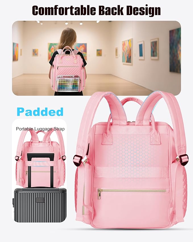 Marker Organizer Case Bag, Large Markers Storage Backpack with USB Port for Artists, Illustrators, Creatives, Pen Travel Holder Case Bag for Art Creativity Craft Supply, Pink