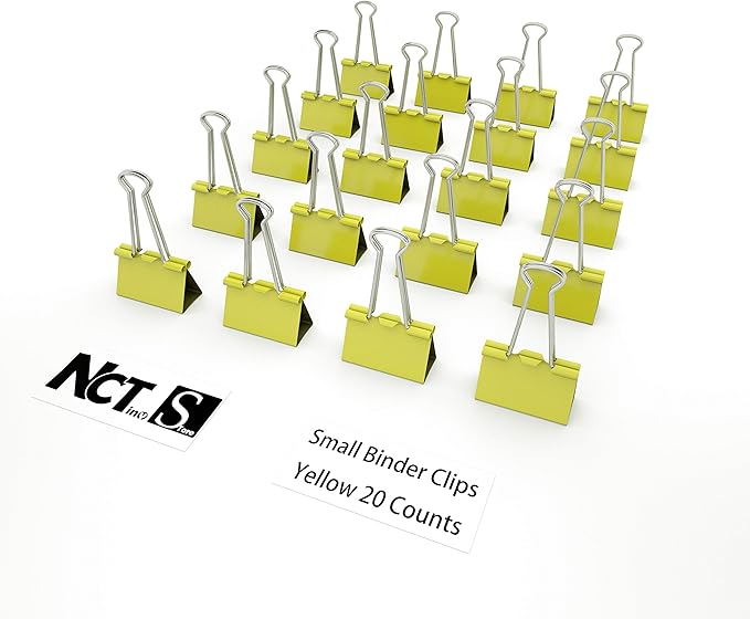 Nctinystore Binder Clips Small Metal Clamp 0.75 inch / 19 mm (Yellow, 20-PCS)