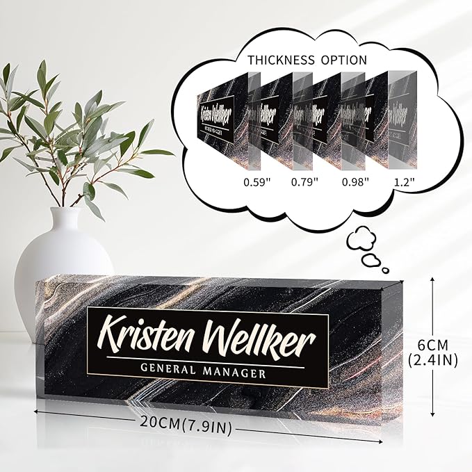 Desk Name Plate Personalized Name Plate for Desk, Office Desk Decor, 3D Style Personalized Plaque Name Plates for Desks Custom Appreciation Gifts for Boss Lady Employee Coworkers (Gilded Black)