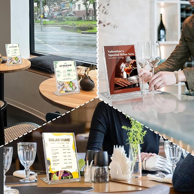 10 Pack 5x7 Inch Sign Holder Vertical, Double-Sided Usage with Swivel Base for Table Display, for Office, Store, Restaurant, Retail Counters, for Menu, Message Board, Note