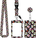 BLOCIT ID Badge Holder with Lanyard - Fashionable ID Card Holders with Retractable Lanyards - Soft Fiber Metal Clip Sturdy Buckle for Key Wallet - Work Nurse Teacher (Skull Skeleton Floral)